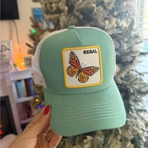 Regal Green and White Trucker Hat with Butterfly Patch